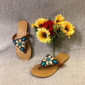 NWOT - Turquoise Multi Beaded Luxe Sandals